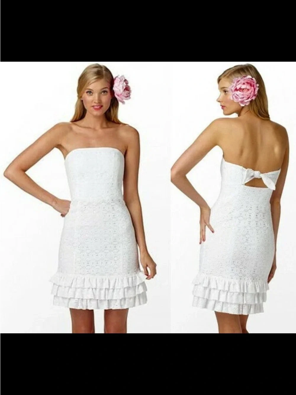 Lilly Pulitzer Franco Lace White Petal Pusher Ruffle Tie Back Strapless Dress - Picture 4 of 11